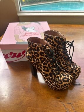 Jeffery Campbell Lita Leopard Print Lace-Up Platform Booties